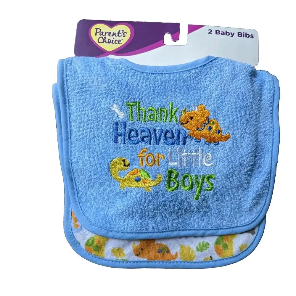 Parent Choice Embroidered Embroidery Dinosaur Baby 2 Pack Bibs THANK HEAVEN BOYS